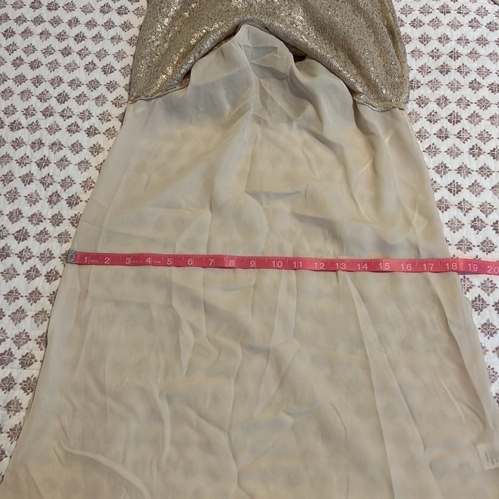 Lost + Wander Champagne Gold Sequin Shift Mini Dress XS Open Back Party NYE Glam - Picture 14 of 17